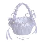 Cesta Flower Girl, elegante cetim branco com fitas e renda