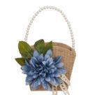 Cesta Flower Girl, serapilheira rústica com alça de pérola e dália azul