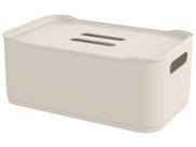 Cesta Organizadora Fit Grande 5,6L Coza Fit Plástico Light Bege Com Tampa