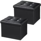 Cesta otomana de armazenamento, banquinho dobrável, couro, preto
