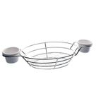 Cesta oval Fry em inox com 2 molheiras em melamina prata -Dynasty