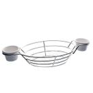 Cesta oval Fry em inox com 2 molheiras em melamina prata -Dynasty