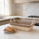 Cesta Pão Retangular Com Forro Tecido Removível Cesta Café da Manhã Mesa Posta Organizador Multiuso Fruteira Pequena Cesto Decorativo Cozinha 26,5cm X