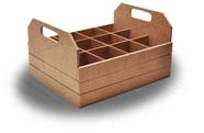 Cesta para Garrafas com Alça Lateral e 12 Divisorias 32x18x26 Mdf Madeira