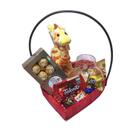 Cesta Presente Coração Caneca borossilicato, Pelúcia e Bombons