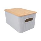 Cesta Retangular Cinza com Alça e Tampa em Bambu 29507 - L'Hermitage