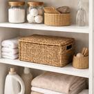 Cesto Caixa Decorativo Dobrável Organizador Em Seagrass Grande Com Tampa