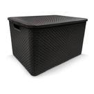 Cesto caixa organizadora de plástico retangular rattan com tampa e alça - 20 litros Cesto caixa organizadora de plástico retangular rattan com tampa e alça - 20 litros