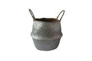 Cesto com Alças em Rattan Prateado 33cm - Btc