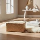 Cesto Com Tampa Caixa Baú Em Fibra Natural Seagrass Moderno Resistente Multiuso Escritório