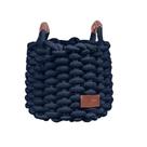 Cesto Corda Algodão Com Alça Em Couro Azul 18X18cm - Yoi