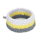 Cesto Crochê Redondo 15 CM Amarelo e Cinza Quarto Bebê Infantil