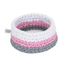 Cesto Crochê Redondo 15 CM Rosa e Cinza Quarto Bebê Infantil