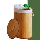 Cesto de Bambu com Forro Decorativo Para Roupas Sujas Banheiro Brinquedos Redondo