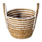 Cesto de Fibra Natural Branco C/ Alça Grande Ø29x24cm p/ Organização Decoração