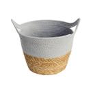 Cesto De Fibra Natural E Algodao C/ Alca 28x22cm Cinza Palha