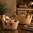 Cesto de Fibra Natural Mocca 28cm Organizador Redondo com Alças Multiuso Decoração e Organização