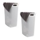 Cesto de lavanderia Mind Reader 60L Slim com tampa, conjunto de 2 brancos