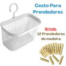 Cesto De Prendedores Pregador De Roupas Para Varal Com Alça + Brinde 12 prendedores madeira Cesto De Prendedores Pregador De Roupas Para Varal Com Alça + Brinde 12 prendedores madeira