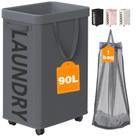Cesto de Ropa Sucia Optish 74L con Bolsa de Malla y Ruedas, Gris