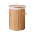 Cesto De Roupa Bambu Dobrável Tampa Lavanderia Banheiro Home