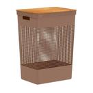 Cesto De Roupa Grid Marrom Amêndoa 49 L Com Tampa De Bambu 38 X 28 X 55,6 Cm Ou