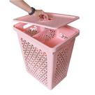 Cesto De Roupa Multiuso C/tampa + Cestinho P/prendedor Rosa