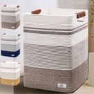 Cesto de roupa suja AINUOQI, corda de tecido alto com alças de couro