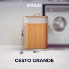 Cesto De Roupa Suja Bambu 72 Litros Lavanderia Com Tampa e Alças Forrado Grande Organizador Banheiro Tamanho:G (72 Litro
