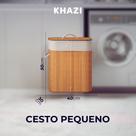 Cesto De Roupa Suja Bambu 72 Litros Lavanderia Com Tampa e Alças Forrado Grande Organizador Banheiro Tamanho:P (60 Litro