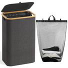 Cesto de roupa suja Bathola 100L com alças e tampa de bambu cinza