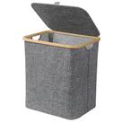 Cesto De Roupa Suja C/ Tampa Bambu E Tecido 45 Cm - Mimo Style