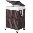 Cesto de roupa suja Chrislley 90L com rodas e tampa Rattan Brown Cesto de roupa suja Chrislley 90L com rodas e tampa Rattan Brown