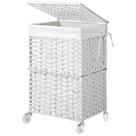 Cesto de roupa suja Chrislley 90L com rodas e tampa Rattan White
