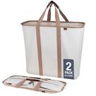 Cesto de Roupa Suja CleverMade LUXE Creme Herringbone 64L - Pacote com 2