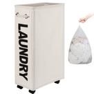 Cesto de roupa suja DOKEHOM Ampliado Slim 70L com rodas bege