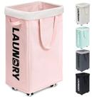 Cesto de roupa suja Goodpick com rodas 75L em lona rosa
