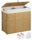 Cesto de roupa suja Greenstell 130L de vime com 2 sacos de forro natural