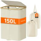 Cesto de roupa suja Lifewit 150L com tampa e sacos removíveis bege Cesto de roupa suja Lifewit 150L com tampa e sacos removíveis bege