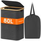 Cesto de roupa suja Lifewit 80L com tampa, alças de bambu, cinza escuro