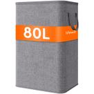 Cesto de roupa suja Lifewit 80L, grande, alto, dobrável, cinza claro