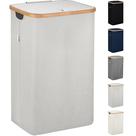 Cesto de roupa suja Lonbet com tampa 98L com moldura de bambu cinza claro