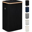 Cesto de roupa suja Lonbet com tampa 98L com moldura de bambu preta