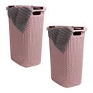 Cesto de roupa suja Mind Reader Slim 60L com tampa de plástico, pacote com 2 unidades rosa