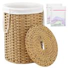 Cesto de roupa suja SETVSON Round Rattan 110L com tampa e sacos