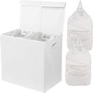 Cesto de roupa suja simples para uso doméstico duplo com tampa branca