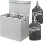 Cesto de roupa suja simples para utensílios domésticos duplo com tampa cinza