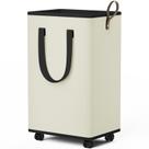 Cesto de roupa suja SpaceTrove 80L dobrável com rodas creme