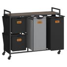 Cesto de roupa suja VASAGLE 150L com 4 compartimentos e carrinho rolante