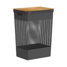Cesto de Roupas com Tampa de Bambu Grid Preto 49L - Ou